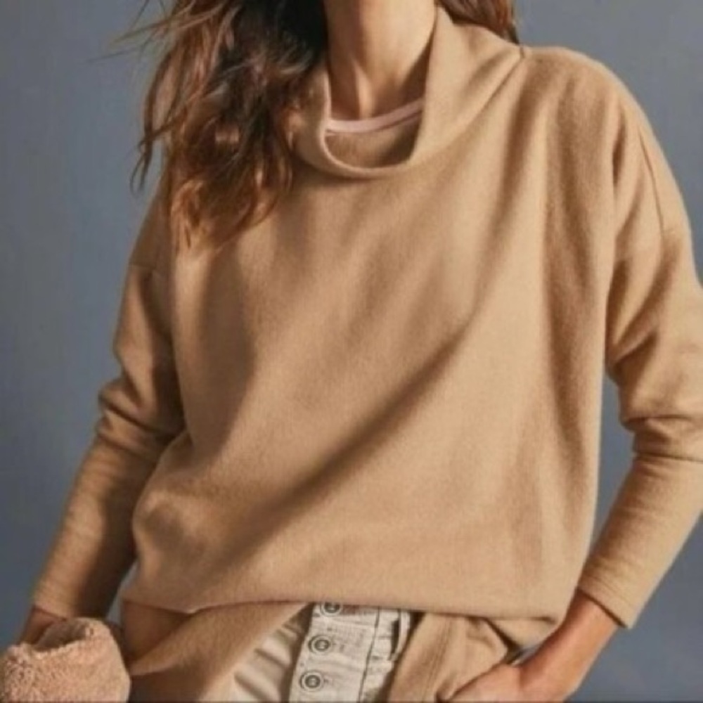 Anthropologie Teresa Light Brown Soft Cozy Mockneck Sweater Size Small